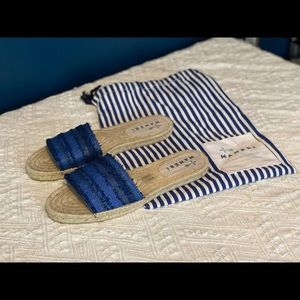 Manebi Blue Raffia Slides